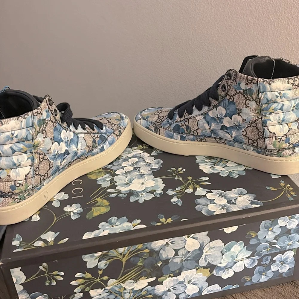 EUC [Gucci] Authenticated Bloom GG Floral High Top Sneakers Men’s US 8.5 w/ Box - Picture 11 of 16